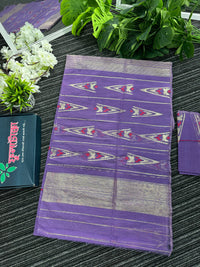 Purplish Lavendar halfsilk jamdani saree with golden jori work and pink meena work