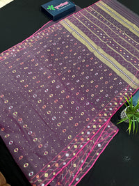 Deep bitrut dual toned jamdani saree with golden silver & copper jori work.
