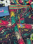 Black cotton jamdani saree with red green yellow multiple threads work