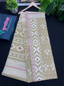 Creamy White Halfsilk Handloom Dhakai Jamdani Saree With White Thread Work & Pink Meena Work