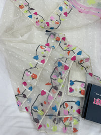 White Jamdani Saree With Multiple Threads Work.