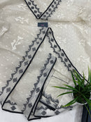 Black White Jamdani Saree With Black Threads & White Threads Work.