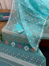 Powder Blue Handloom Dhakai Jamdani Sari