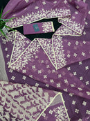 Onion cotton jamdani saree with yellowish threads work all over work.