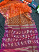 Orange halfsilk jamdani saree with pink paar