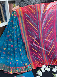 Ganga jamuna design handloom original dhakai jamdani saree with multiple threads work