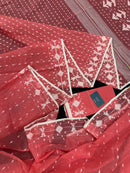 Sweet pink cotton jamdani saree with white threads work and blouse piece.