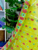 Bright Yellow jamdani saree With Multi Colour.