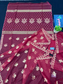Maroon With Golden Original Handloom Halfsilk Dhakai Jamdani