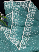 Mint cotton jamdani saree with white threads work all over work and blouse piece.