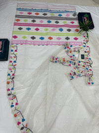 White Jamdani Saree With Multiple Threads Work.
