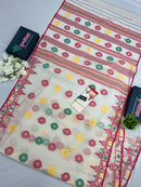 White multi cotton jamdani saree