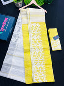 Yellow Colour Original Handloom Halfsilk Dhakai Jamdani With White Threads Work