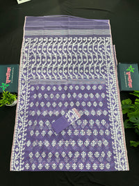 Lavendar halfsilk jamdani saree with white threads work and magenta meena work