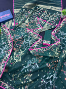 Green Colour Original Handloom Halfsilk Dhakai Jamdani With Golden Silver & Copper Jori Work