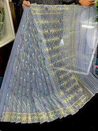 Surma colour halfsilk jamdani saree with golden jori work and blue threads work