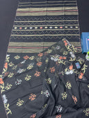 Black colour handloom halfsilk original dhakai jamdani saree with golden silver & copper jori work