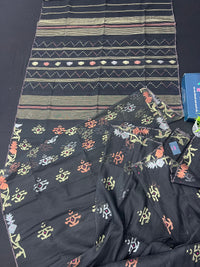 Black colour handloom halfsilk original dhakai jamdani saree with golden silver & copper jori work