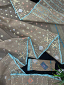 Dull Brown dhakai jamdani saree with golden silver & copper jori work all over work soft count