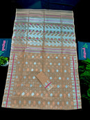 Peach halfsilk jamdani saree with silver jori work and pink peach threads work