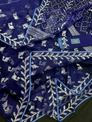 Navy blue jamdani saree with silver jori work soft threads all over work.
