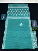 Mint cotton jamdani saree with white threads work all over work and blouse piece.