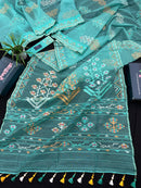 Ice blue exclusive halfsilk jamdani saree all over threads work