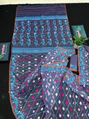 Purplish Blue dual toned jamdani saree with white pink blue threads work & blouse piece.