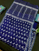 Navy blue jamdani saree with silver jori work soft threads all over work.