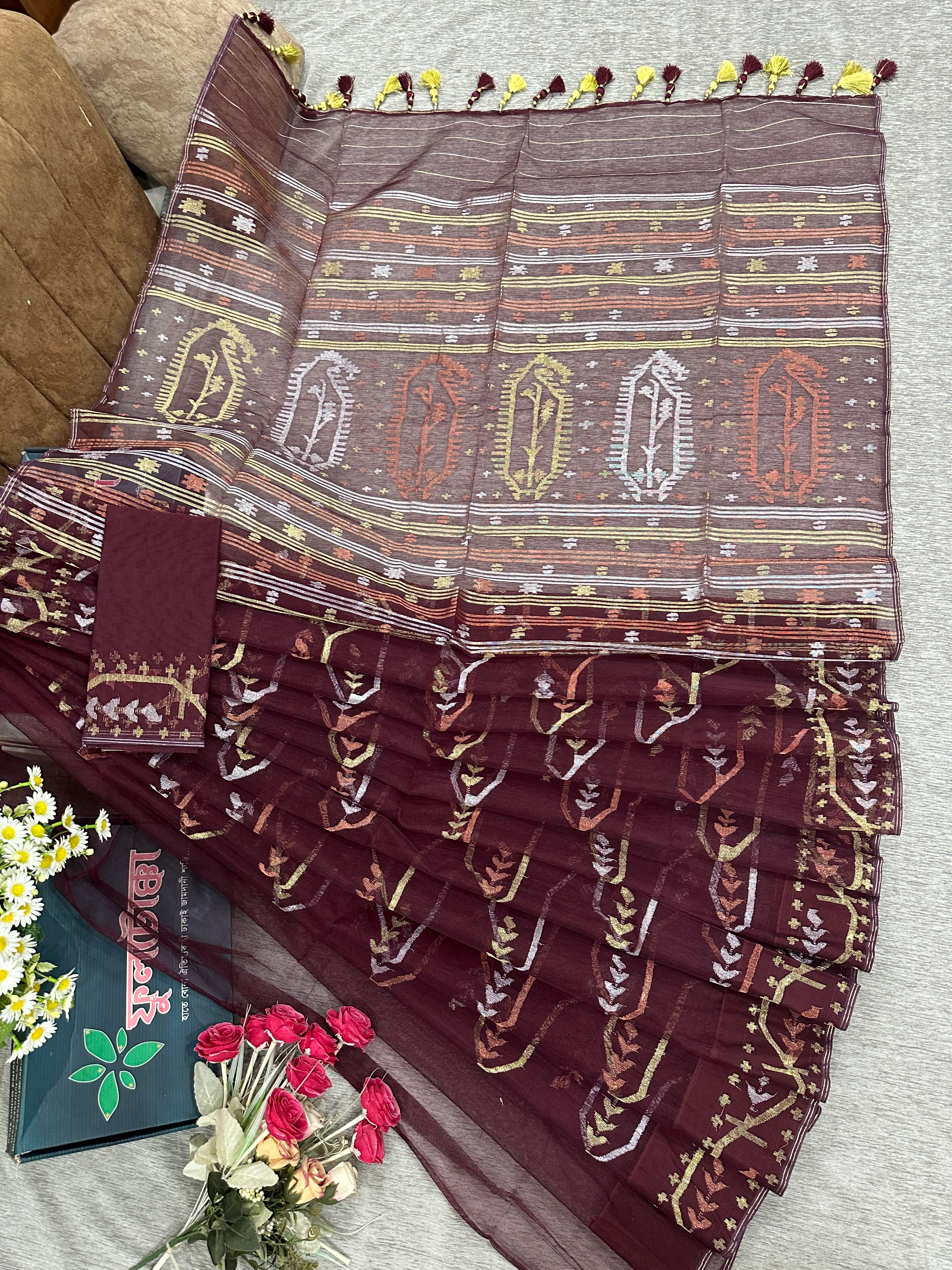 Maroon jamdani