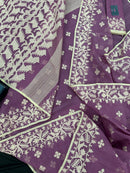 Onion cotton jamdani saree with yellowish threads work all over work.