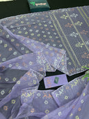 Lite lavender jamdani saree with golden silver copper jori work.