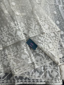 White exclusive halfsilk jamdani saree with white threads work and blouse piece