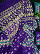 Violate purple jamdani saree all over golden silver and copper jori work.