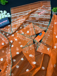 Orange Original Handloom Halfsilk Dhakai Jamdani Saree