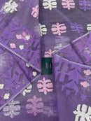 Lavender Jamdani Saree With White Pink Lavender Threads Work.