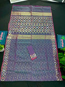 Purplish blue dual toned halfsilk jamdani saree with golden silver & copper jori work