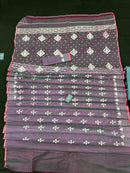 Dual Toned Original Handloom Halfsilk Dhakai Jamdani Saree With Silver Jori Work