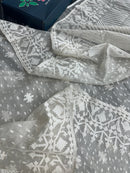 White exclusive halfsilk jamdani saree with white threads work and blouse piece