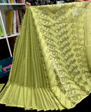Olive jamdani saree with white threads work and self threads work