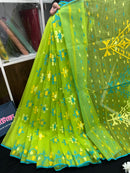 Lamon Green Original  Handloom Halfsilk Dhakai Jamdani Saree With Multiple Threads Work