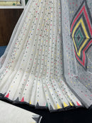 White cotton jamdani saree with multiple threads work