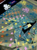 Yellow Exclusive dhakai jamdani saree with all over multi colour threads & flower work soft count.