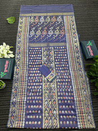 Deep purple exclusive halfsilk jamdani saree with golden silver & copper jori work