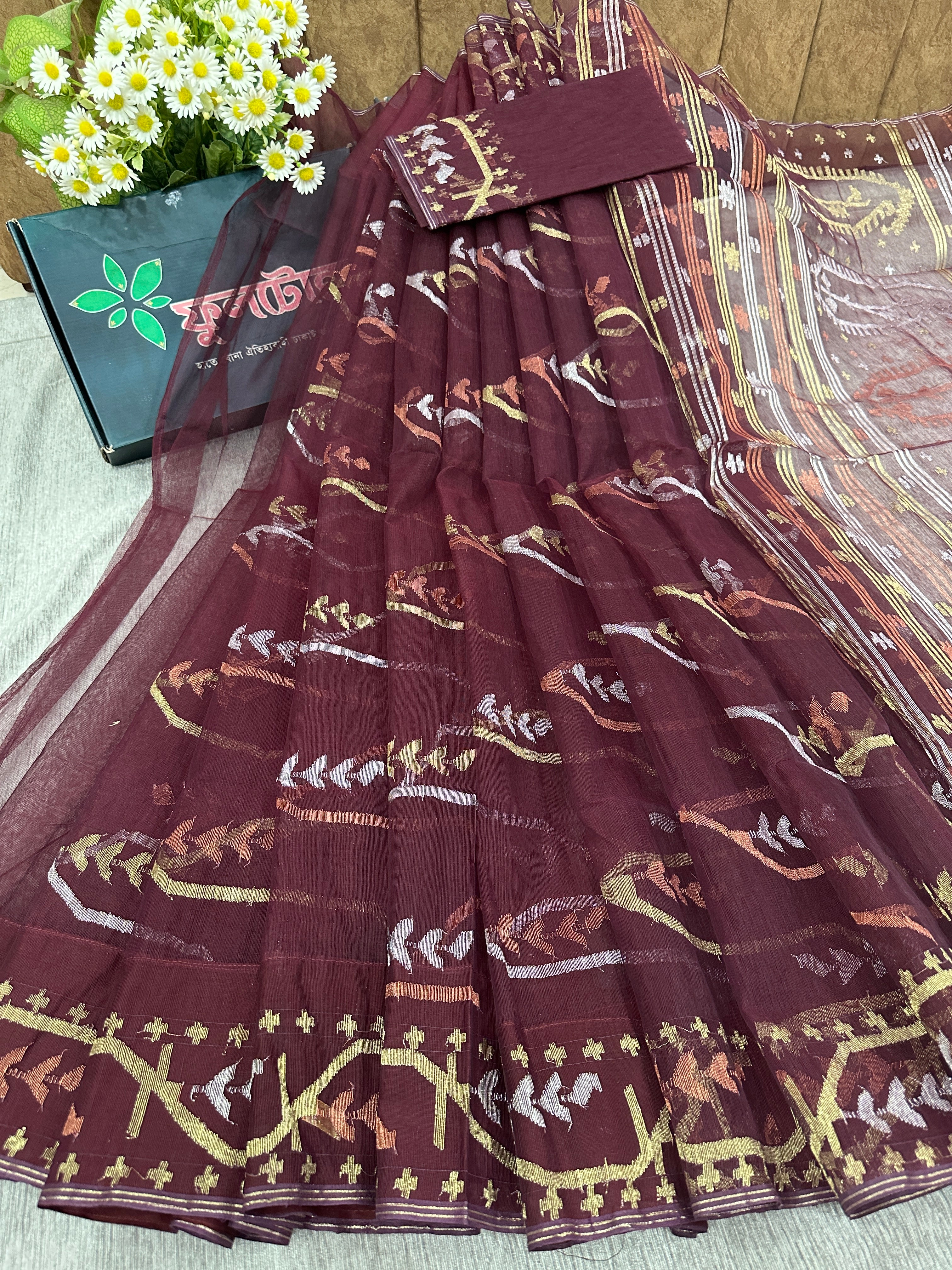 Maroon jamdani