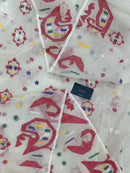 White cotton jamdani saree with multiple colour threads work and blouse piece.