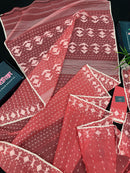 Sweet pink cotton jamdani saree with white threads work and blouse piece.