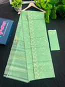 Mint Colour Original Handloom Halfsilk Dhakai Jamdani Saree With Golden Jori Work