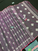 Dual Toned Original Handloom Halfsilk Dhakai Jamdani Saree With Silver Jori Work
