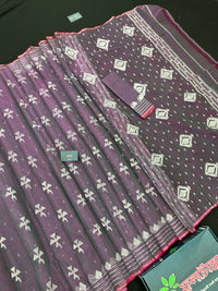 Dual Toned Original Handloom Halfsilk Dhakai Jamdani Saree With Silver Jori Work